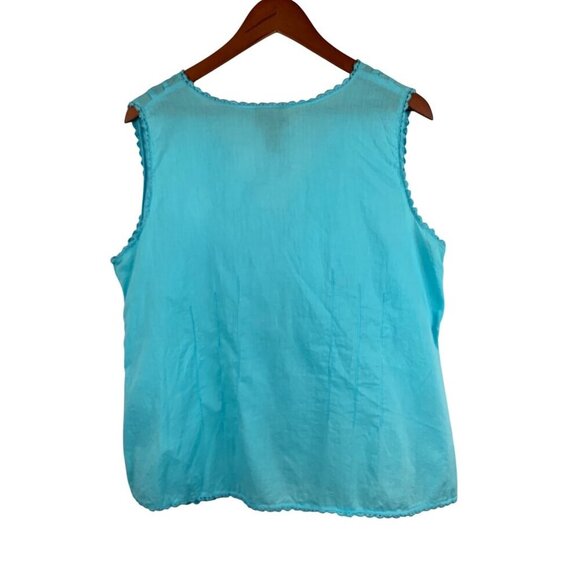 Avenue Womens Plus Size 14/16 Blue Sleeveless Cotton Top With Lace Trim - Picture 2 of 5